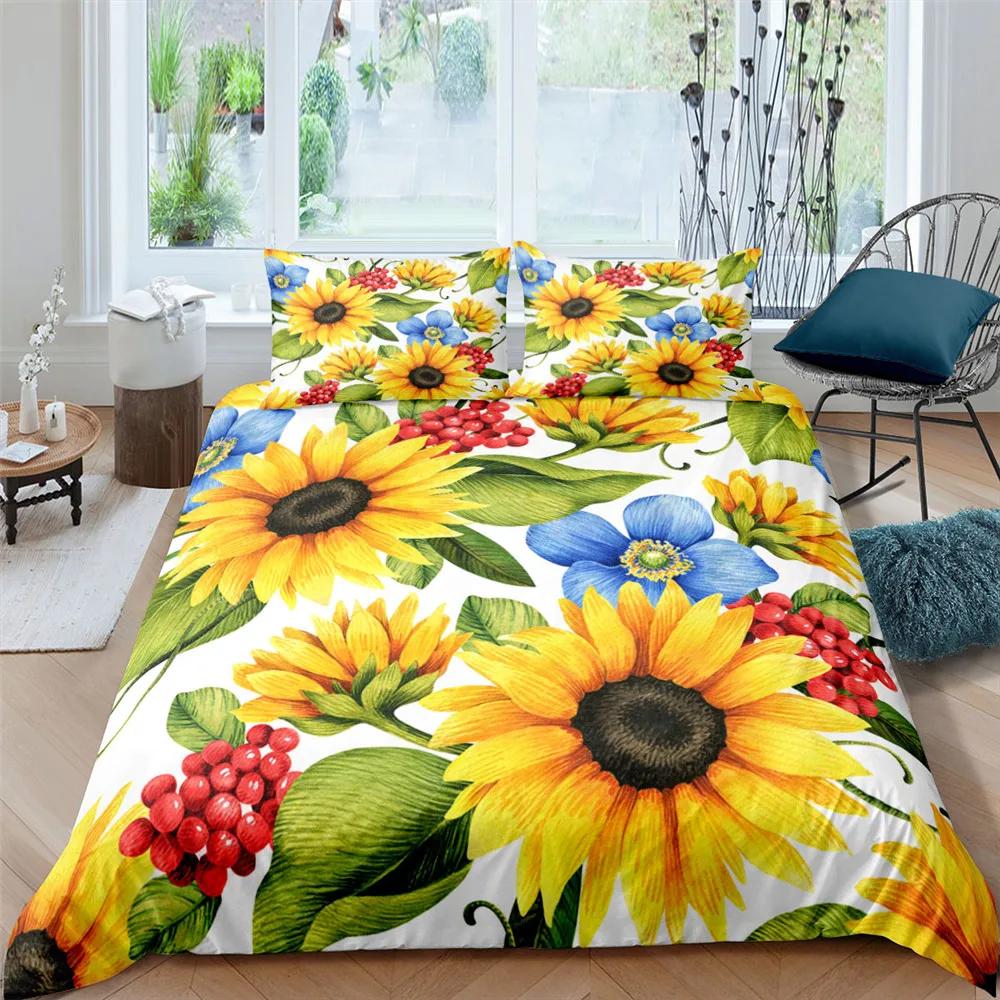 Sunflower Rainbow Duvet Cover Yellow Flowers for Children Girl Women Floral Colorful Polyester Quilt Cover Bedroom Decorations