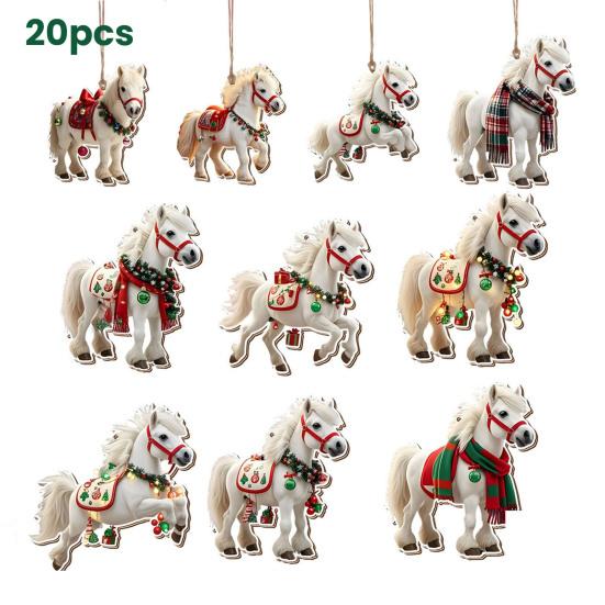 Elegante weiße Pferd Holzornamente Weihnachtsbaumdekor mit Aufhängeseilen Bauernhaus Weihnachtsdekorationen