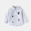 Kids Boys Long Sleeve Striped Embroidery Casual Children Shirt Spring Autumn Top