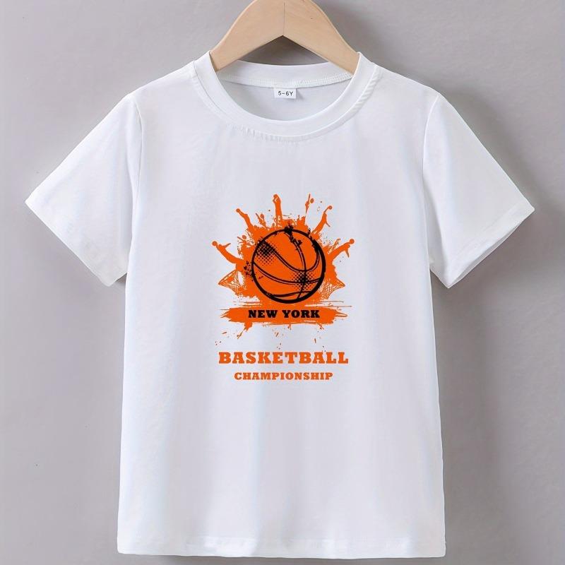 Children Summer Short-Sleeve T-Shirt with Basketball Letter Print