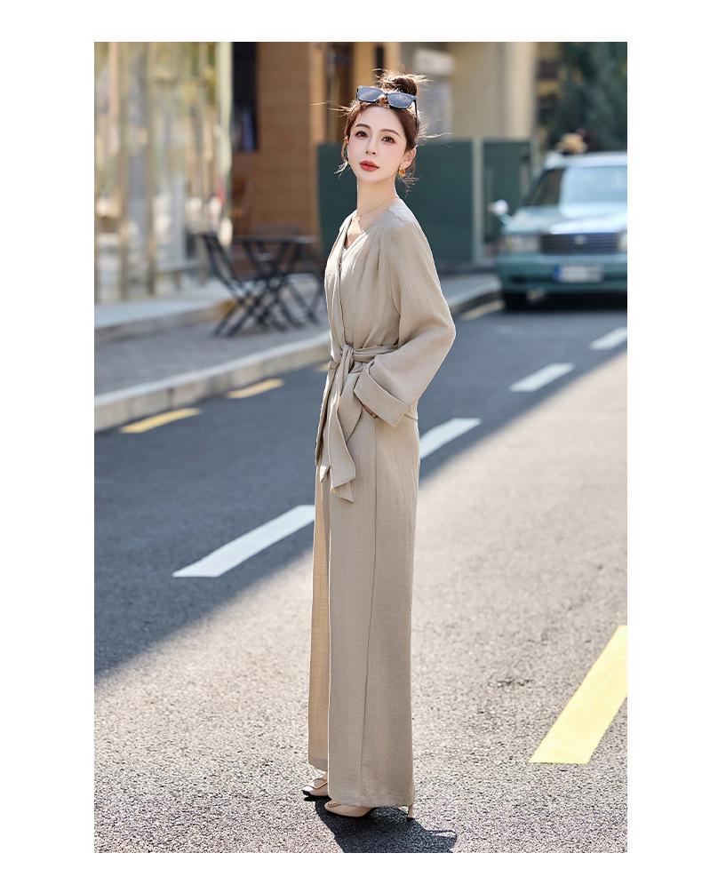 Women's Spring 2025 Casual Set: Coat & Wide-Leg Pants (HE5013)