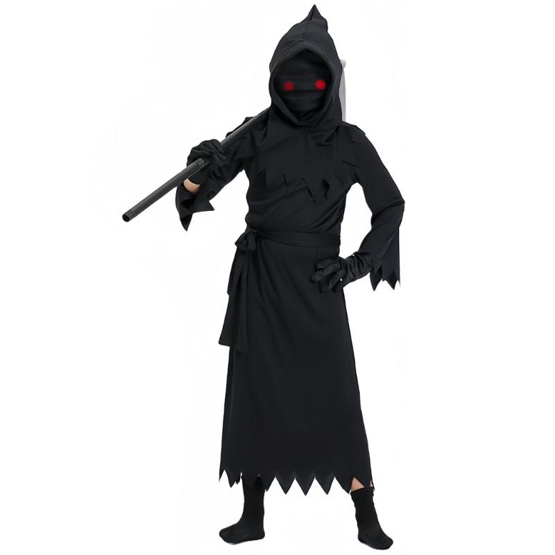 Costume da Morte di Halloween per Bambino Ragazzo Ragazza, Include Veste, Falce, Maschera, Guanto