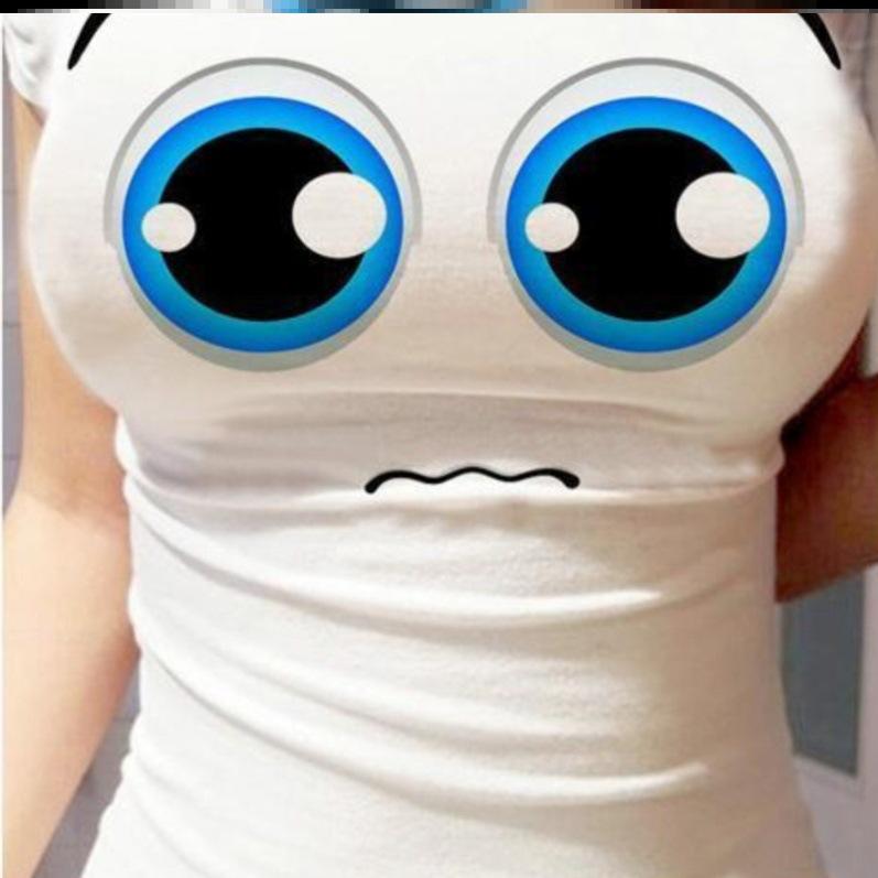 3D Big Eyes Tight Top for Women - Sweet Broadcast & Internet Celebrity Style