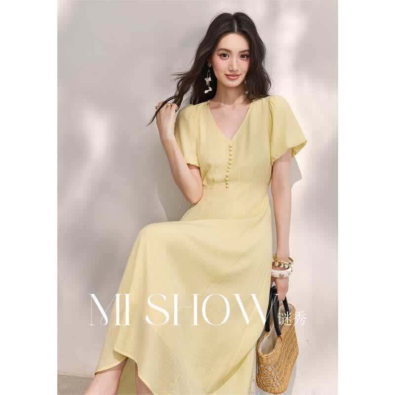 Women s French Style Puff Sleeve Dress M
