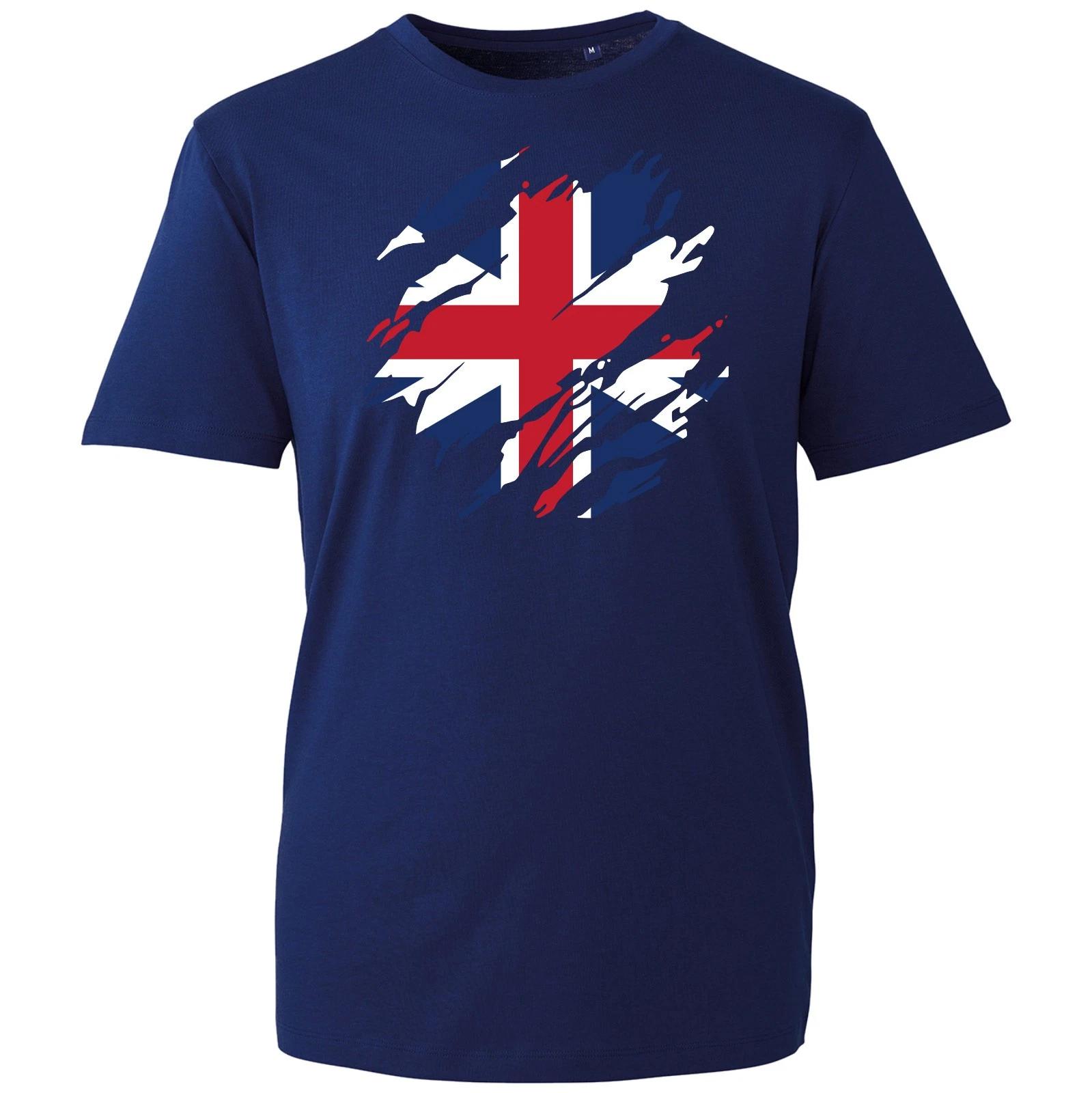 Torn British Flag T-Shirt, Novelty Union Jack Britain Patriot Mens Uk Tee Top S
