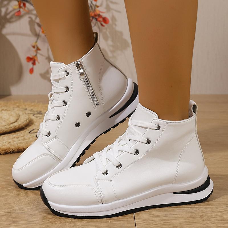 Fashion White High Top Platform Sneakers for Women 2025 Autumn Lightweight Casual Sports Shoes Woman Thick Sole PU Leather Ankle Boots