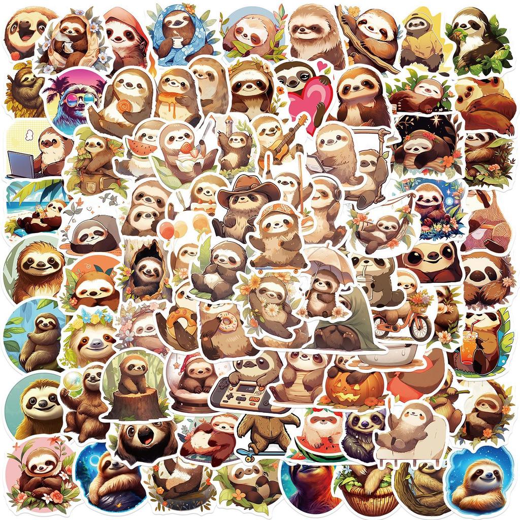 100 Cartoon Sloth Doodle Stickers Decorate Guitar Notebook Suitcase DIY Waterproof