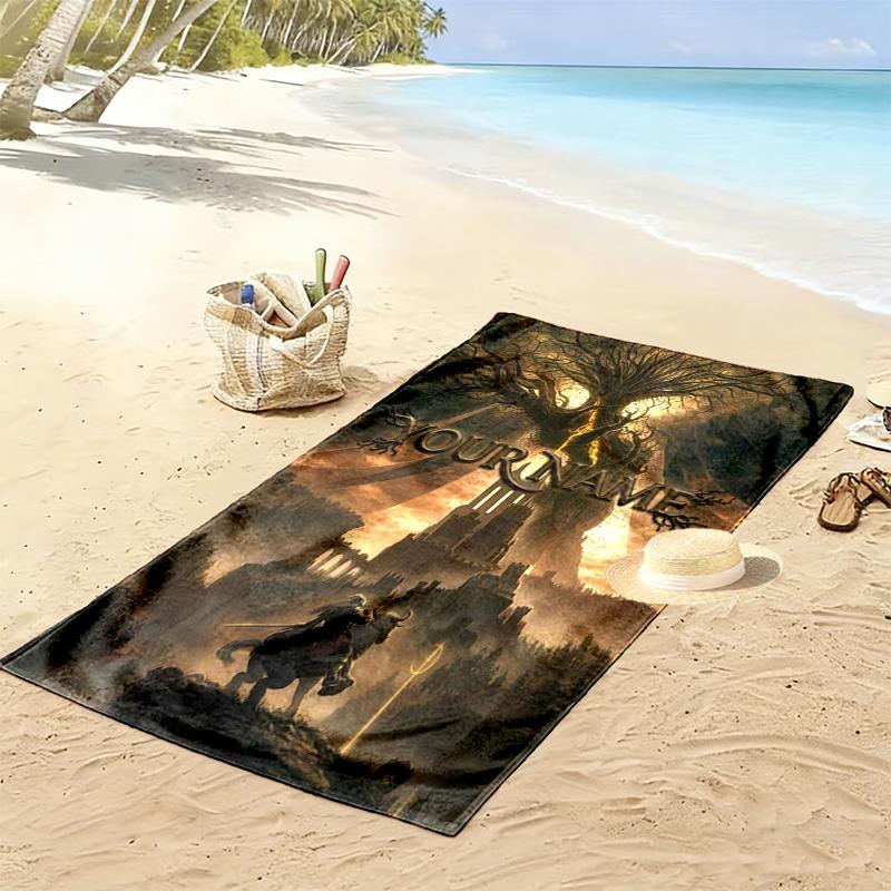 Custom Name Elden Print Beach Towel, Large Soft Quick Dry Towel for Beach Camping Swimming