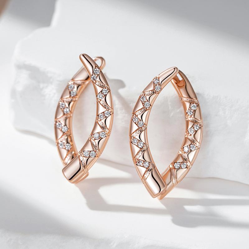 Rose Gold Color V Shape Drop Earrings For Women Girl Fashion Natural Zircon Accessories High Quality Daily Jewelry