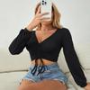 YYFS Women's Fashion Casual Spring Fall Solid Color Print Long Sleeve V-Neck Blouses & Shirts