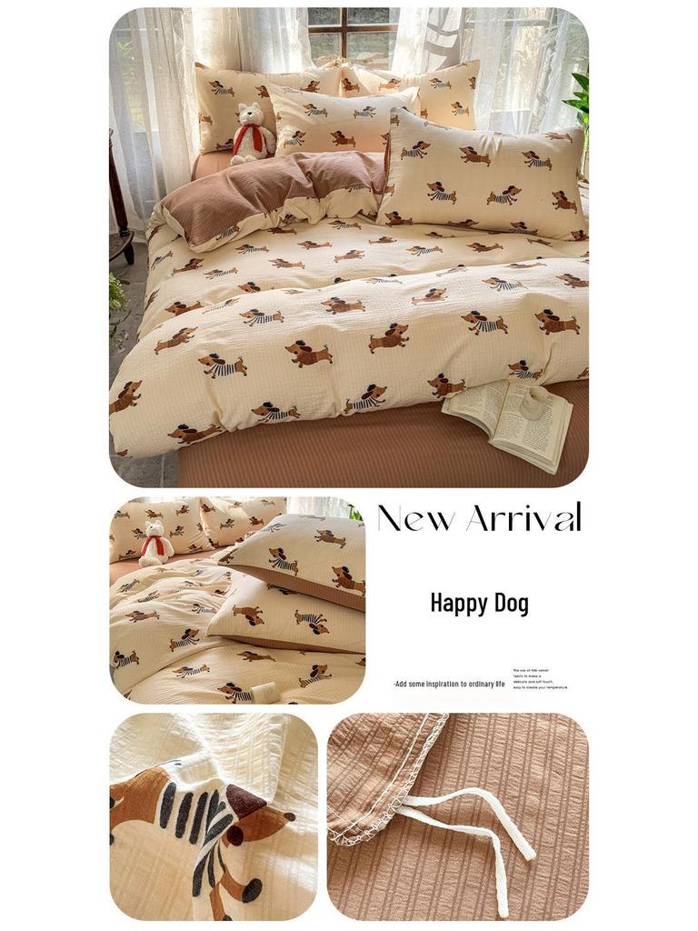 Class A Bamboo Cotton Double Layer Soft Four-Piece Floral Gauze Set for Mothers & Babies - Includes Student Dormitory Three-Piece Set