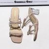 Sweet pink women's 2025 spring new bow open-toed cool slippers fashionable transparent crystal high-heeled half-slippers
