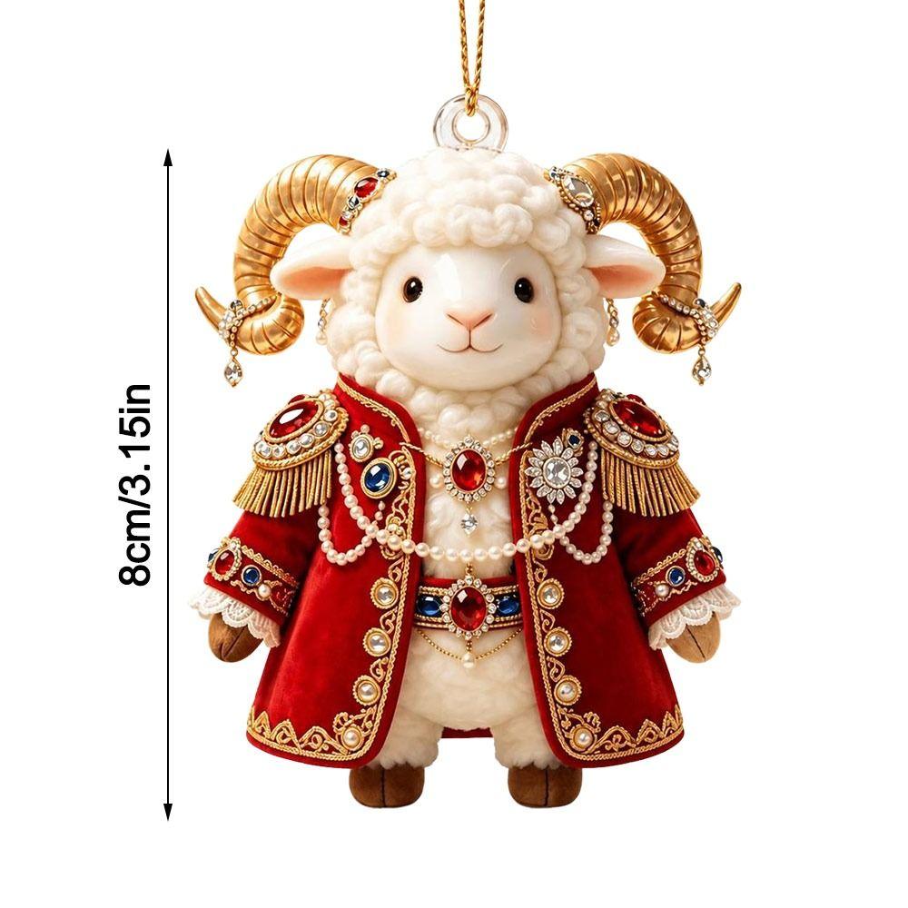 Gifts 2D Flat Goat Hanging Ornament Shining Artificial Rhinestone Goat Pendant Acrylic Simulation Keychain Holiday Party Decor