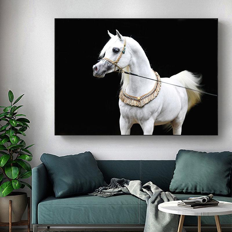 Modernes weißes arabisches Pferd, Leinwandgemälde, Wandkunst, Bilder, Tierposter und Drucke für Wohnzimmer, Heimdekoration, Cuadros