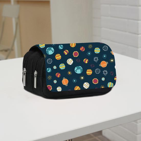 Pencil Case High Capacity Waterproof Double-layer Cartoon Flip Starry Sky Astronaut Pen Bag School