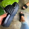 Women's Braided Platform Slide Sandals Solid Color Open Toe Summer Shoes Casual Outdoor Beach Slides