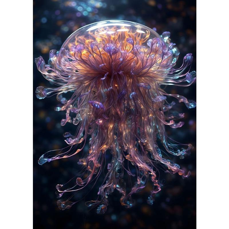 Abstract Color Fluorescent Marine Creature Jellyfish Posters Prints Canvas Painting Wall Art Picture Living Room Home Decor