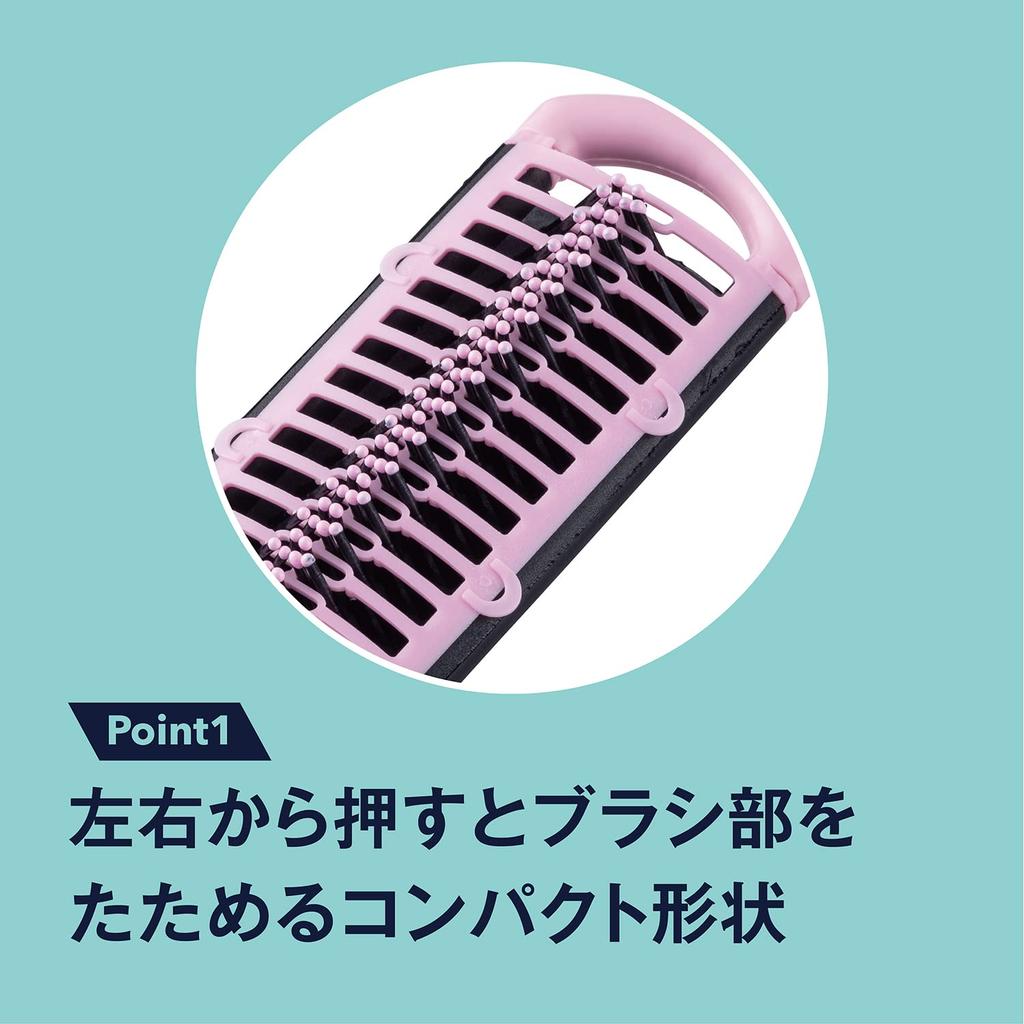 KAI Hair Foldable KQ3174 Self-Cleaning Brush, Compact, Portable,