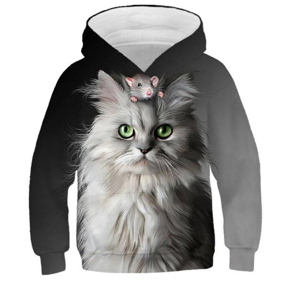 Children's Cute Cat 3D Digital Printed Boys' Personalized Fashion Hoodie Sweatshirt