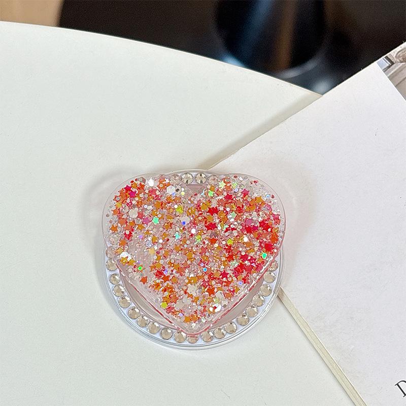 Korean Rhinestone Heart Shape Phone Holder with Magnetic Glitter Finger Ring