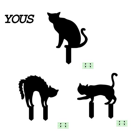 Spooky Outdoor Silhouette Halloween Garden Stake, Black Cat Yard Sign with Glow-in-the-dark Stakes Eyes, Waterproof Ghost for Lawn Pathway Decoration