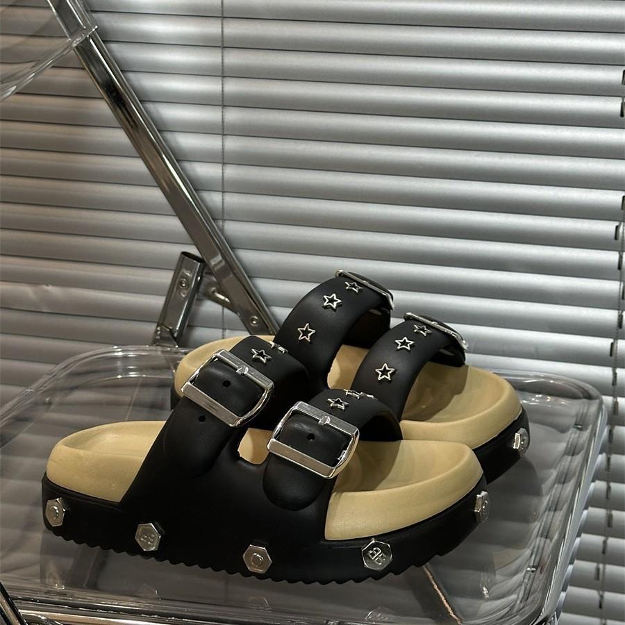 

New summer double-belt thick-soled thick-heeled slippers, women s summer thick-soled cool slippers 36/37