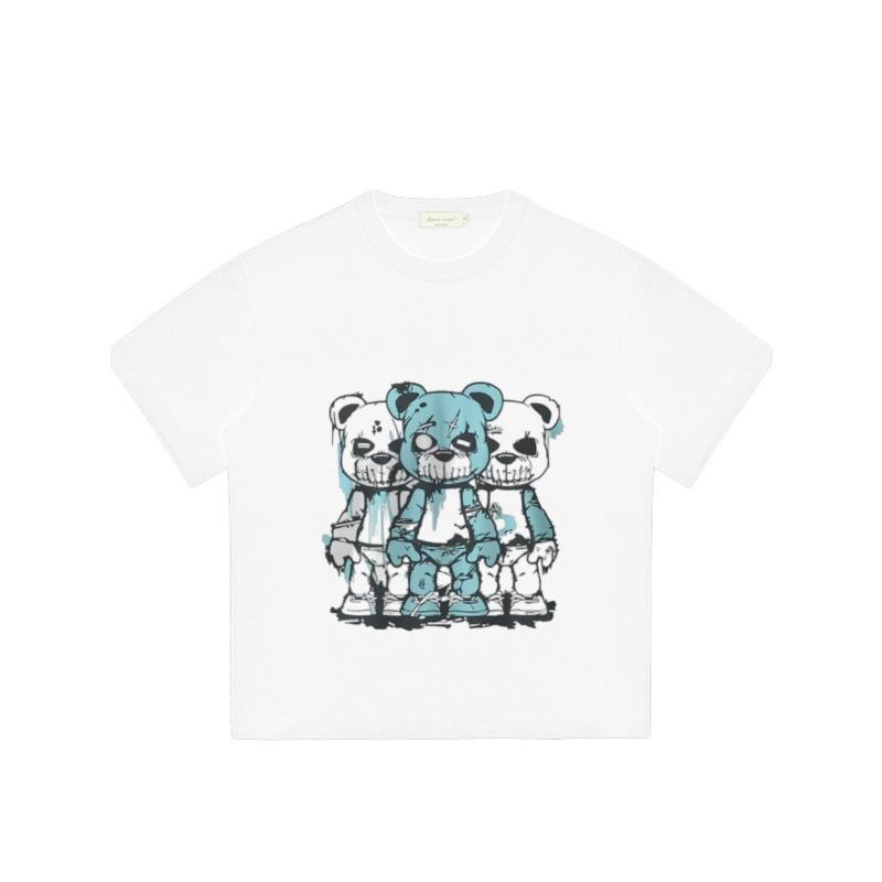 Crewneck T Shirt White Three Bear Cartoon Print Streetwear Casual Wear