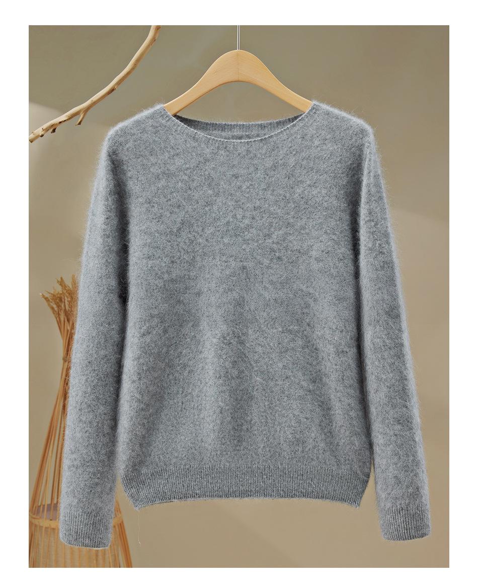 

Women s Seamless Wool Crew Neck Sweater - Brushed, Loose Fit, Lazy Style, Knitted for Autumn/Winter Large