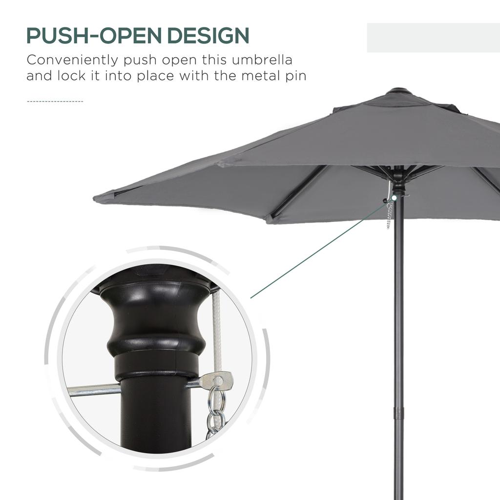 2m Garden Parasol Umbrella Outdoor Sun Shade With 6 Sturdy Ribs For Balcony Bench Garden Dark Grey