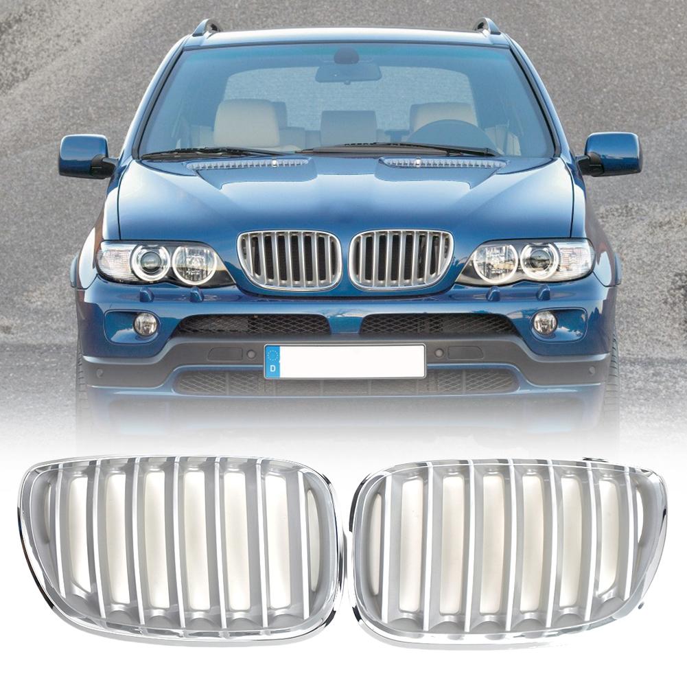 1 Pair Silver Car Grilles 51137113733 51137113734 Anti-scratch ABS Car Front Hood Grill Racing Grills for BMW X5 E53 2004-2006