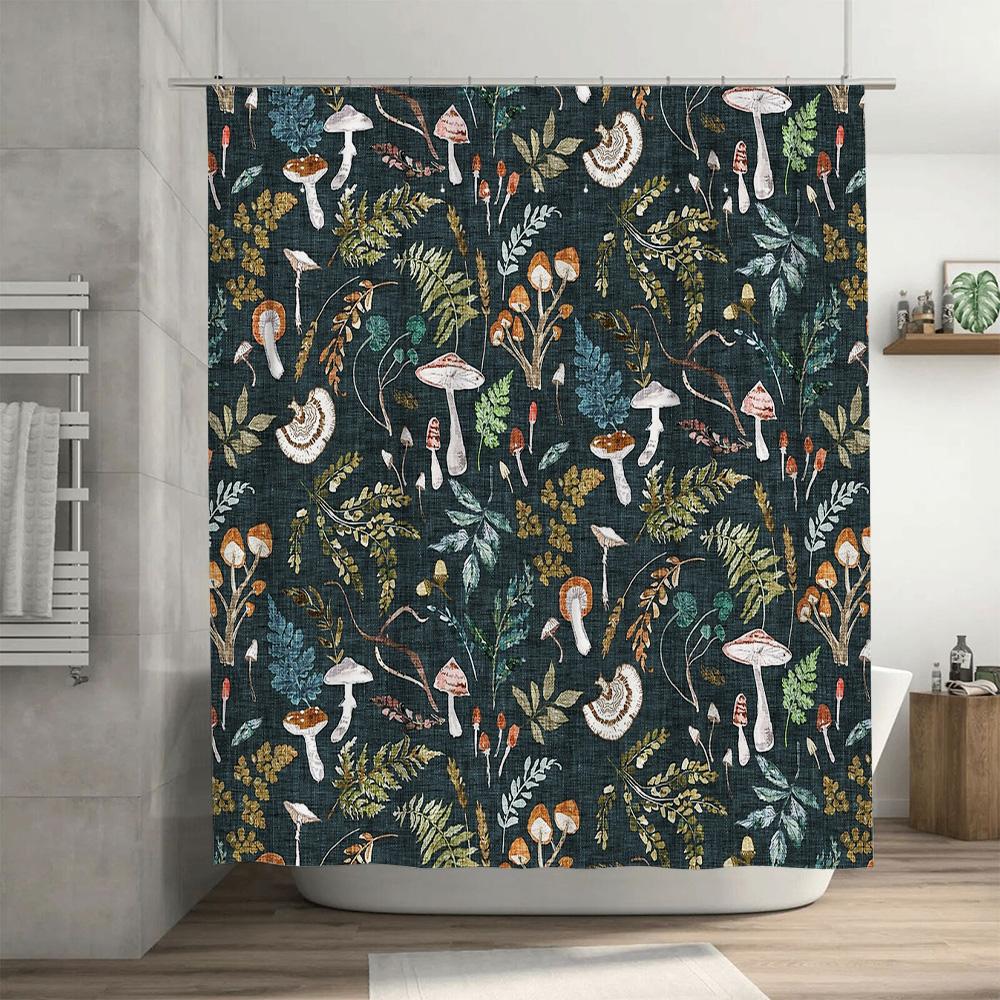 Mushroom Forest Shower Curtain Woodland Nature Decor Botanical Mushroomscape Bathroom Curtains Rustic Home Decor Vintage Cottage