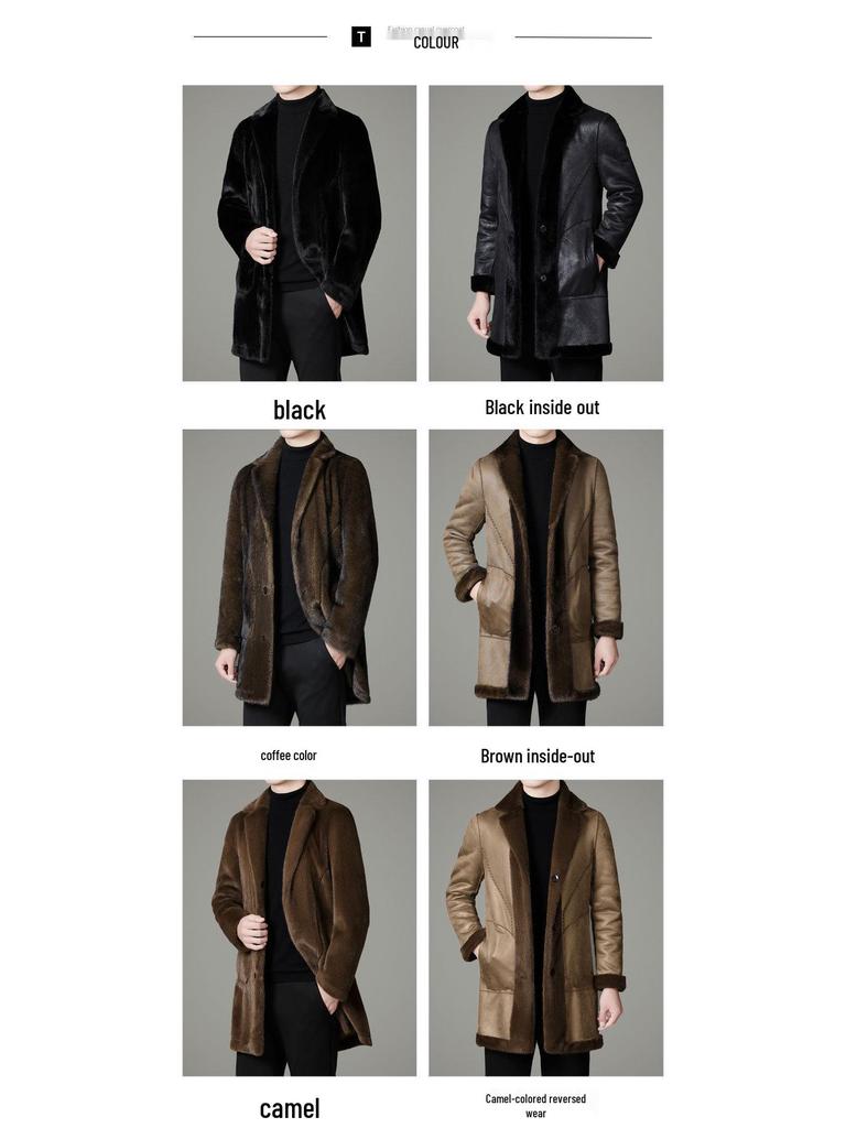 Men's Double-Sided Sable Fur Mid-Length Winter Coat