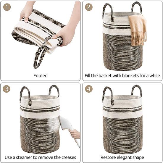 Dirty Clothes Storage Bag Cotton Rope Braided Laundry Basket Foldable Large Capacity