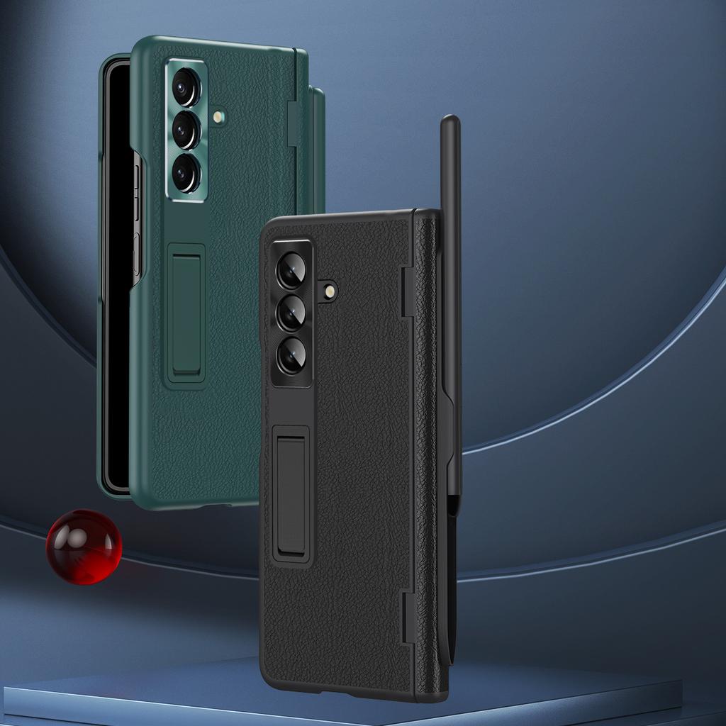 For Samsung Galaxy Z Fold7 5G Case Kickstand PC+PU Leather Folding Phone Cover with Screen Protector and Stylus