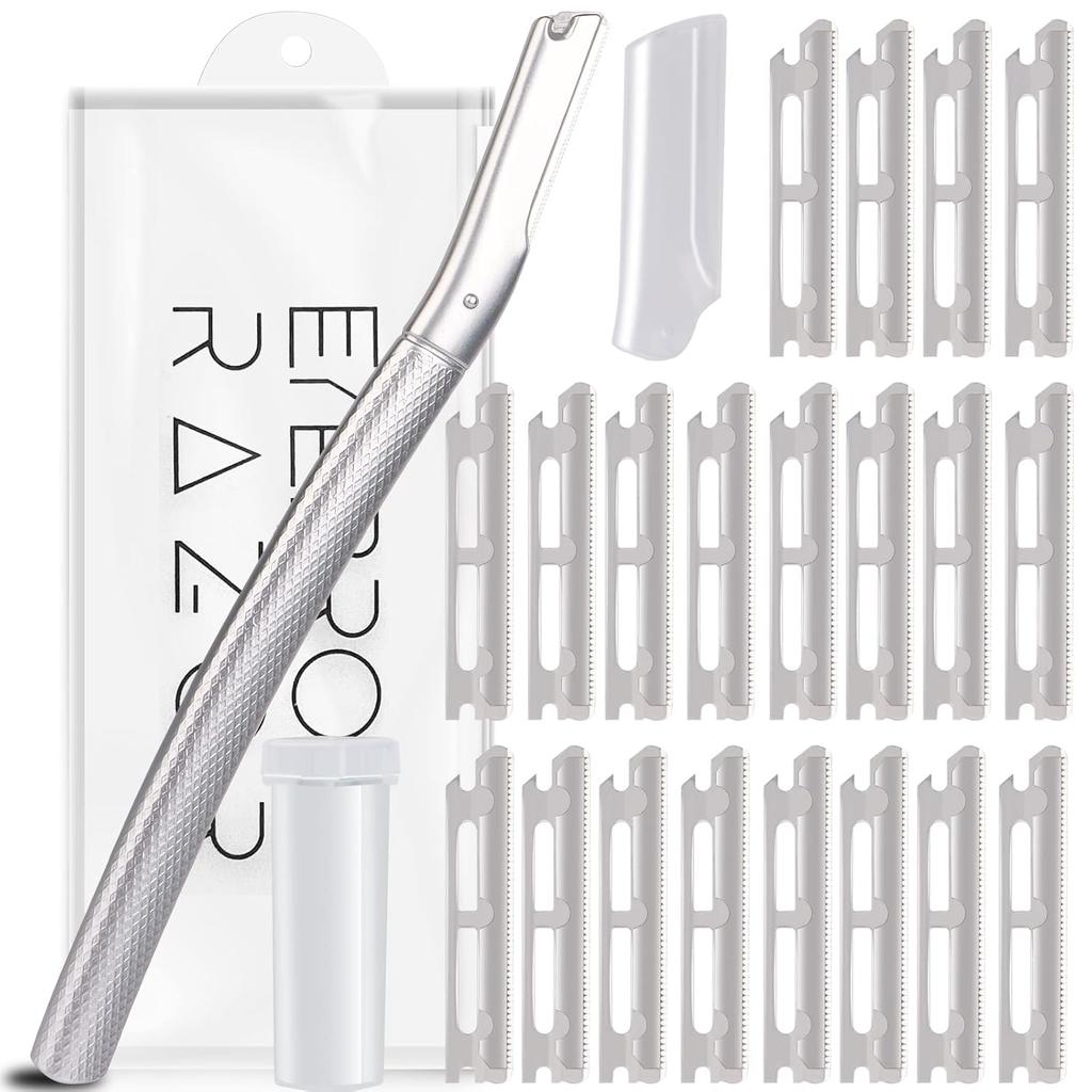 Dermaplaning Tool for Face Exfoliation, with 20 Replaceable Blades (Silver)