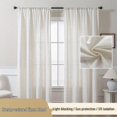 Cream Linen Blend Sheer Curtains for Bedroom and Living Room