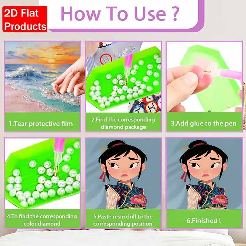 Disney Pearl Painting Mulan Portrait for Beginners and Adults, DIY Pearl Diamond Art Painting Kit for Home Wall Decor Gifts