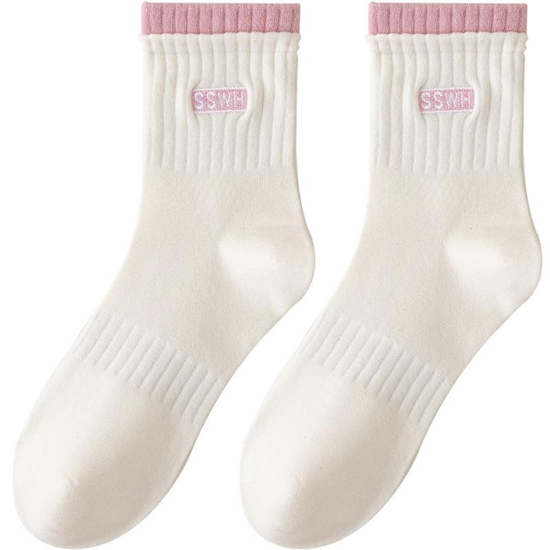 White Socks for Women, Spring and Autumn Mid-calf Socks, Cotton Socks, Odor-proof and Breathable, Summer Thin Sports Socks, Boneless Socks, Long Calf