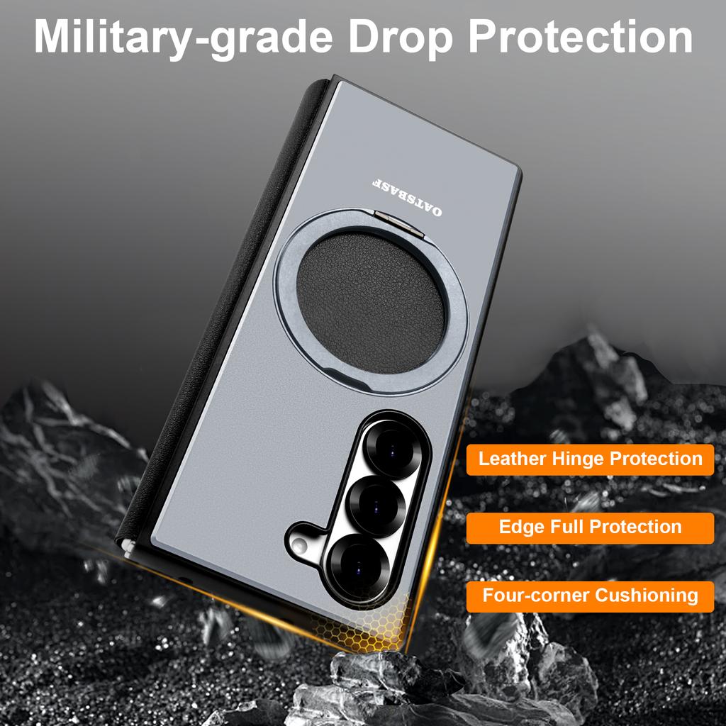 Oatsbasf für Samsung Galaxy Z Fold 6 5 Handyhülle Metall Flip Vollständige Abdeckung Schutzhülle mit 360° Drehung Magsafe Ständer