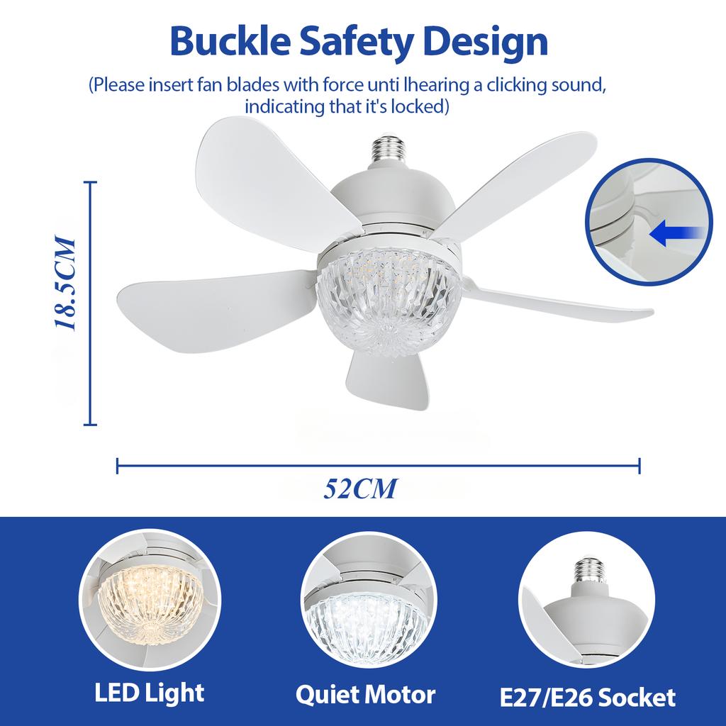 1 buc. lumini pentru interior priza ventilatorului de tavan, bec ventilator cu telecomanda, ventilator de tavan, ventilatoare de tavan mici cu 3 viteze, baza E27