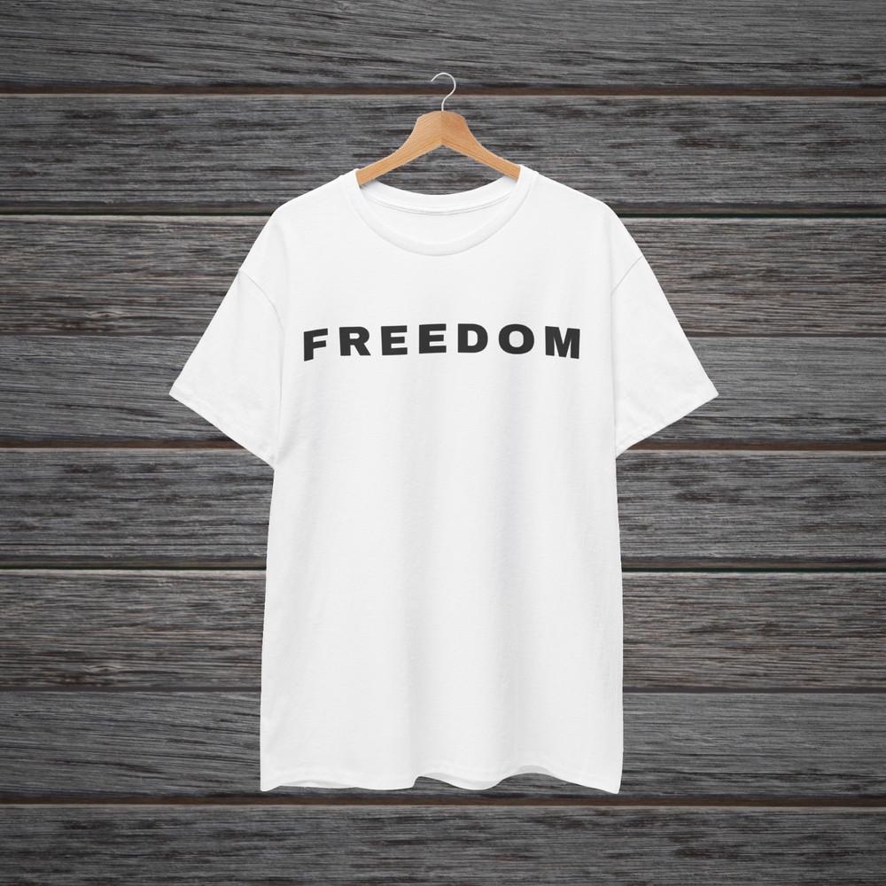 

Bold FREEDOM Print TShirt – White Unisex Top Everyday Wear Unisex T-Shirt S