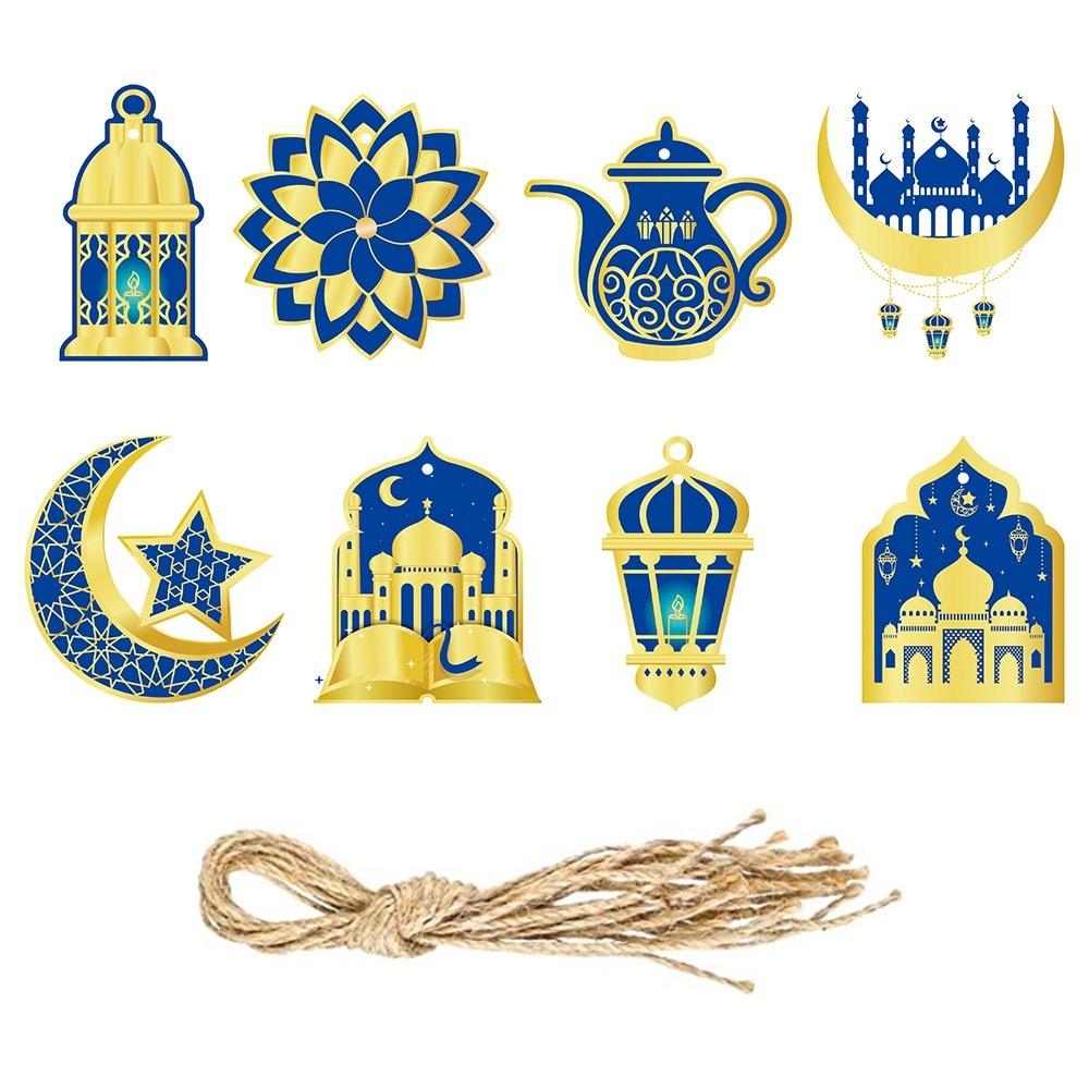8Pcs/Set New Castle Moon Stars Ramadan Ornaments Mubarak Ramadan Kareem Ramadan Hanging Spirals Eid Swirls Banner Party Supplies