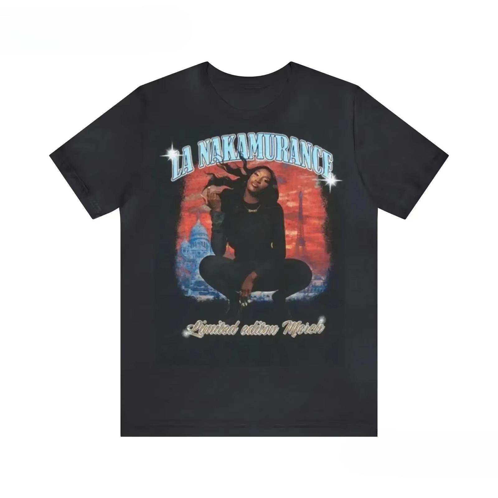 

2026 Summer Black Mens Retro Casual Letter Portrait Printed Round Neck Short Sleeve Neutral Soft Breathable Tshirt 4XL