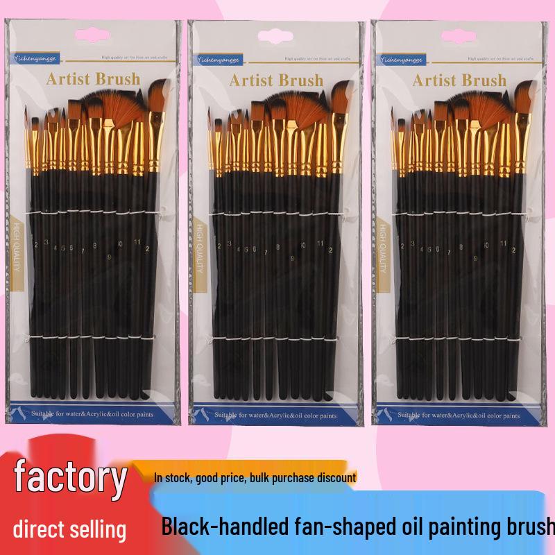 12-Piece Multi-functional Nylon Bristle Brush Set for Watercolor and Fine-line Chinese Painting