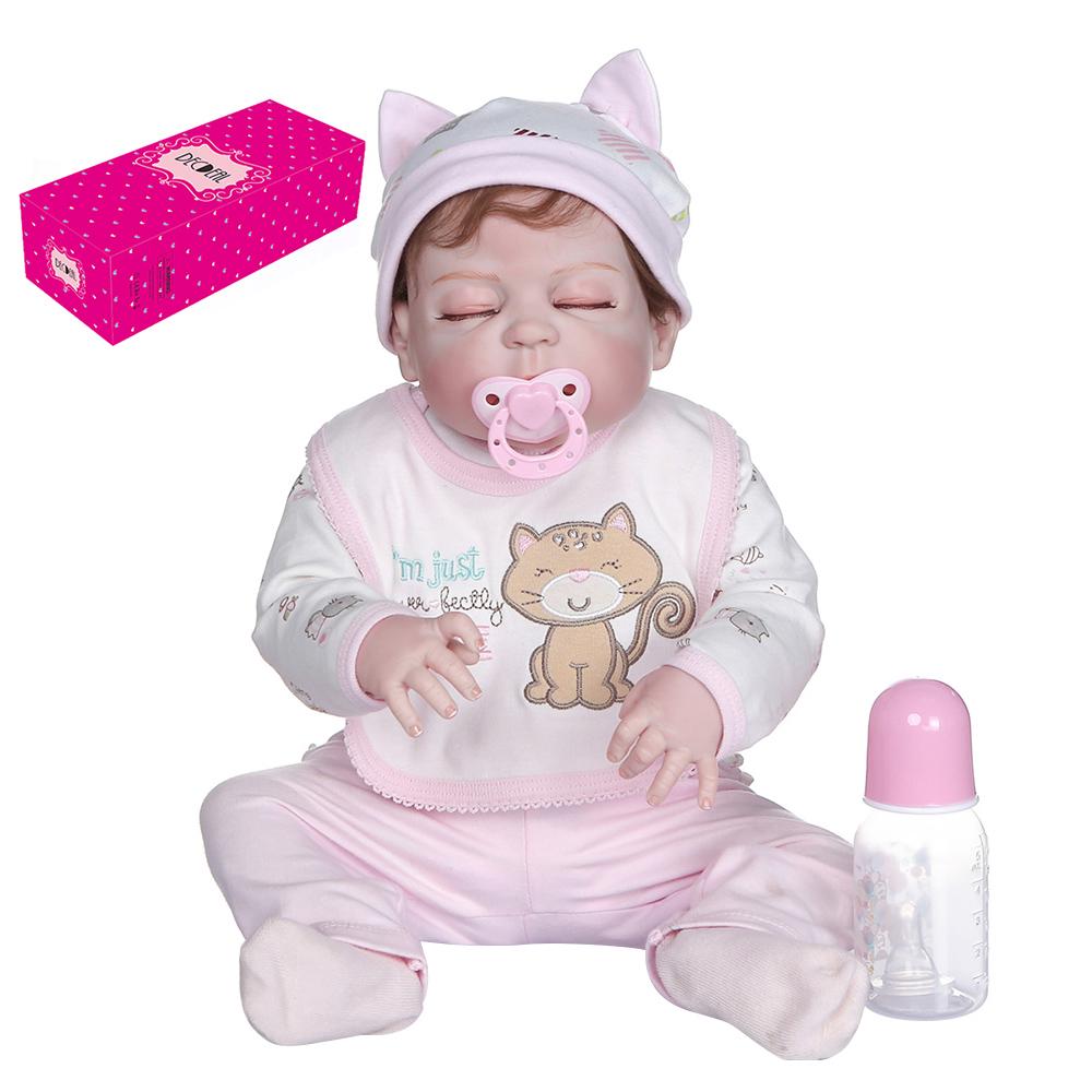Decdeal 22 Zoll Reborn Baby Doll Silikon Ganzkörper Lebensechte Niedliche Badepuppen Baby Geschenkpuppe mit