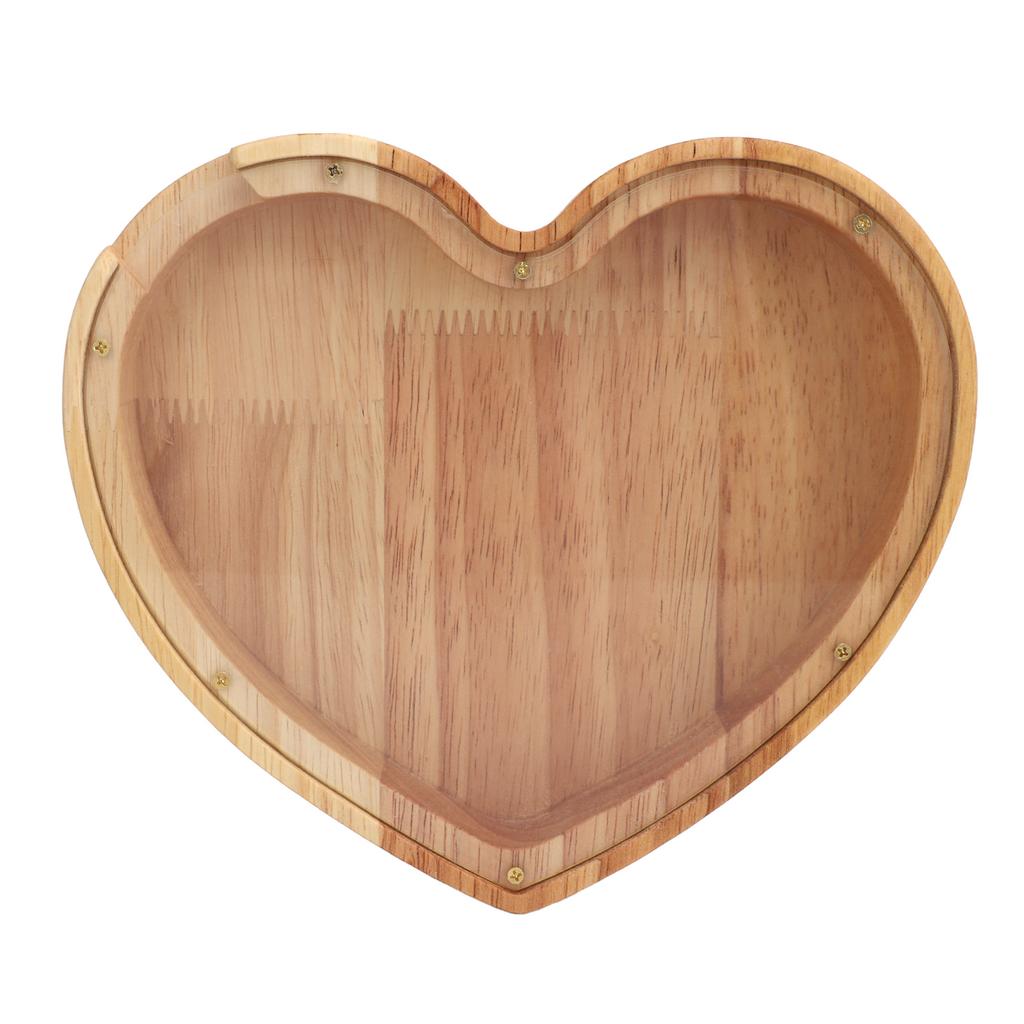 Heart Shaped Storage Box Transparent Acrylic Panel Wooden Display Case for Jewelry Coin Saving 20x18