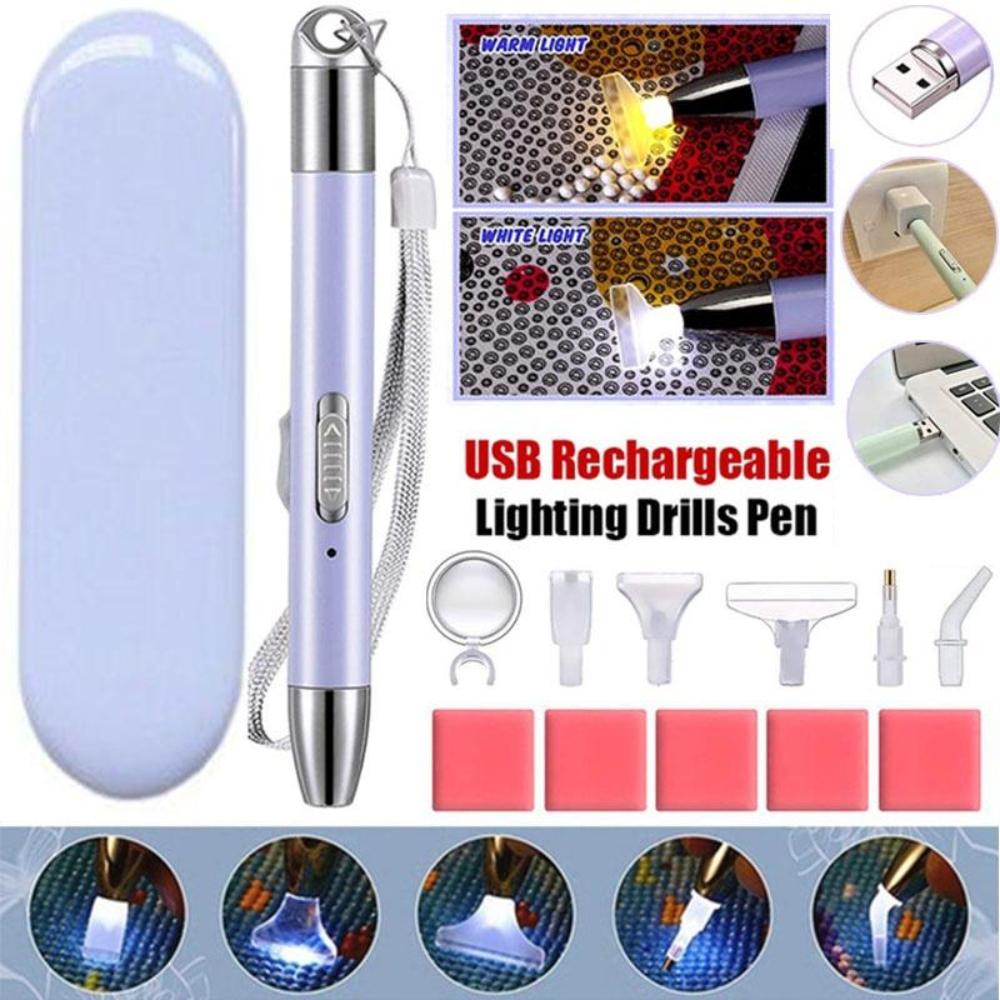 USB Rechargeable Lighting Point Drill Pen for 5D Diamond Painting DIY Tools Drill Pen Diamond Embroidery Accessories