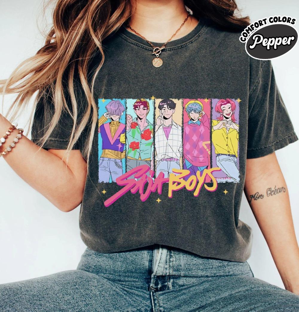 Saja Boys Бойз-бэнд Футболка K-pop Охотники на демонов Футболка по фильму Бутлег Ретро Футболка по фильму Мерч Охотники на демонов Футболка в подарок для фаната K-pop S