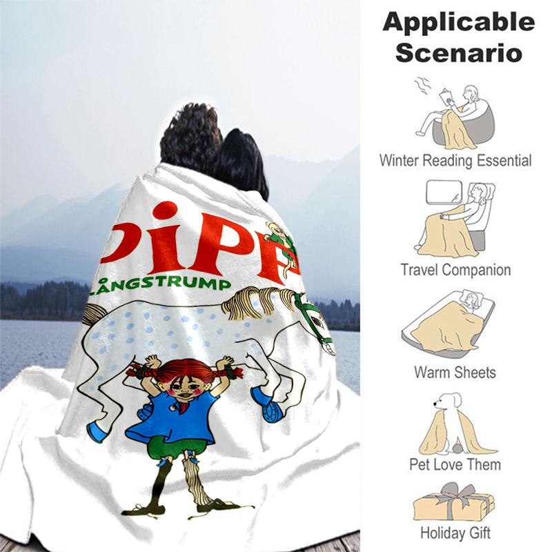 1pc Blanket Pippi Longstocking Print Design, Lightweight Blanket for Sofa, Bed- Soft &Warm, Gift for All Seasons like Christmas, Halloween