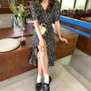 New gentle black summer dress Mori female French Hepburn style coffee break dress cold wind fishtail floral sweet dress